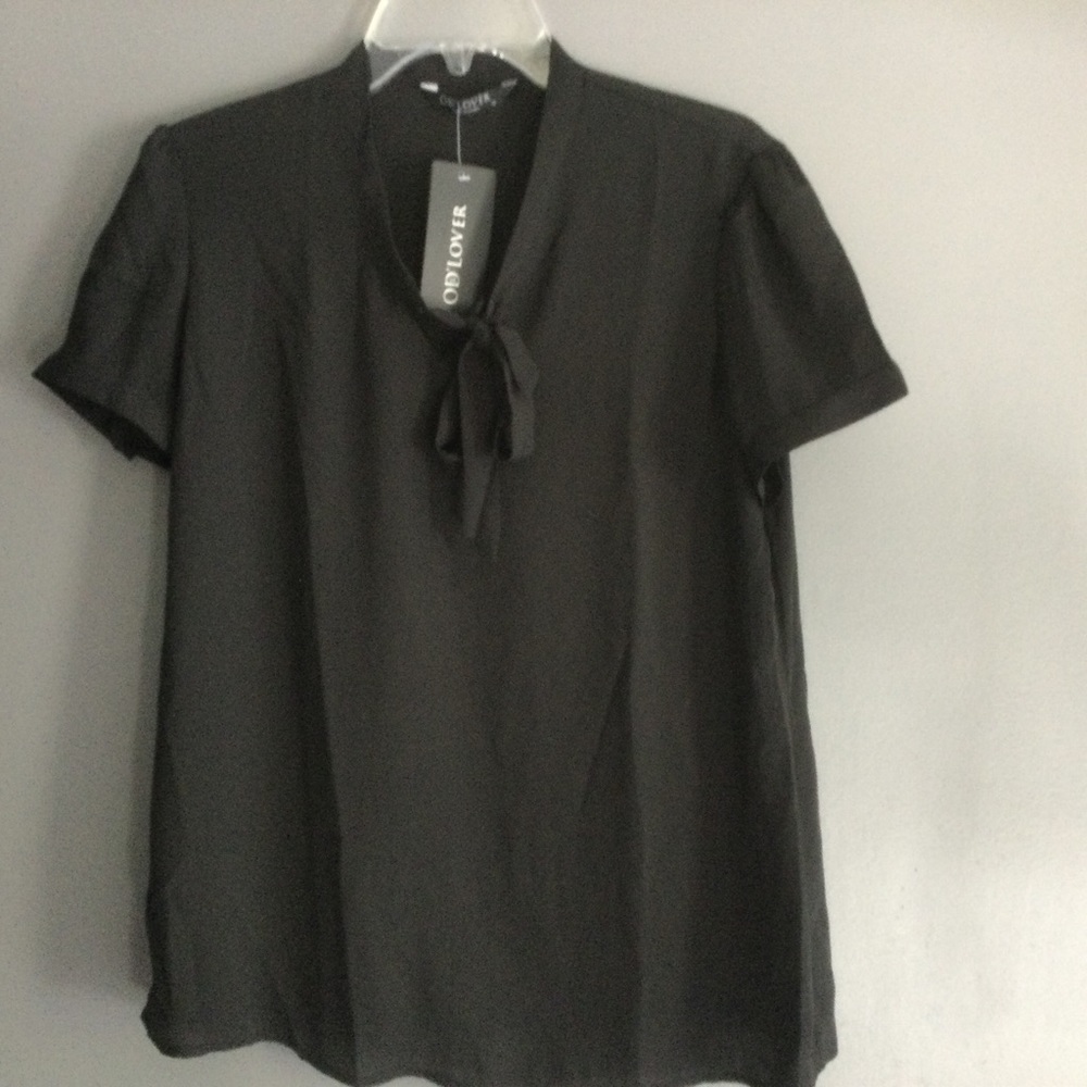 Black Semi-Sheer Tie Neck Blouse NWT